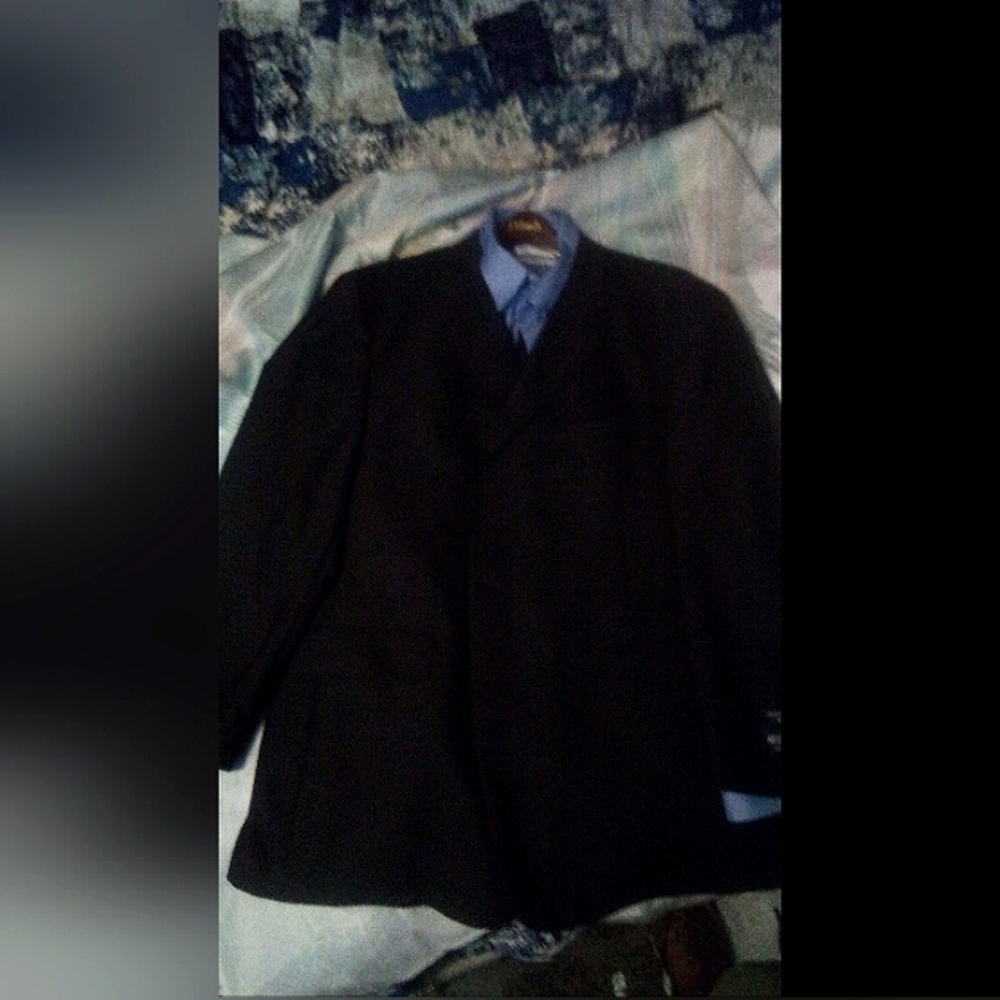 Austin Reeds Men's Black Suit Jacket and matching slacks with Blue Shirt